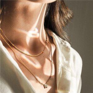 Butterfly Pendant Necklace, 14k Gold Plated Handmade Hollow Layered Necklace